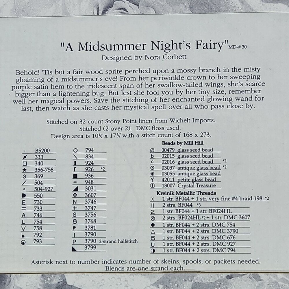 Mirabilia Cross Stitch Pattern NEW A‎ Midsummer Night's Fairy 1997 Sealed MD30 - Picture 4 of 4